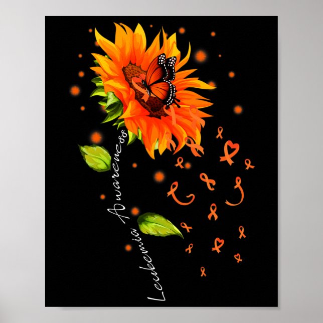 Ribbon Sunflower Butterfly Leukaemia Awareness Mon Poster (Front)