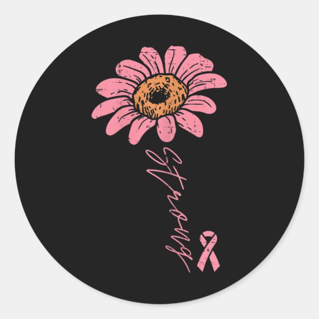 Ribbon Sunflower Strong Breast Cancer Awareness Wo Classic Round Sticker (Front)