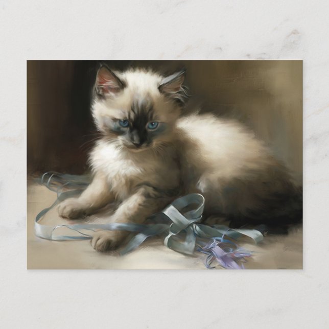 Ribbon Tangle Siamese Kitten Postcard (Front)