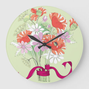 Ribbon-Tied Poppies: Daisy Bouquet. Large Clock