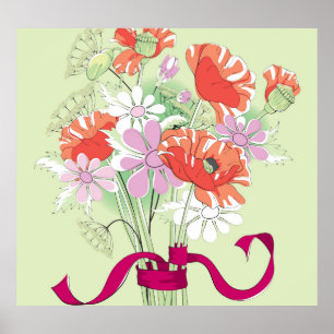 Ribbon-Tied Poppies: Daisy Bouquet. Poster
