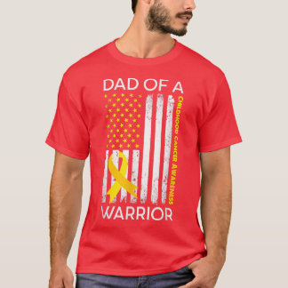 Ribbon USA Flag Dad Of A Warrior Childhood Cancer T-Shirt