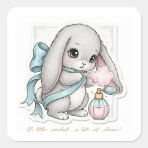 Ribbon Wrapped Bunny - Antique Perfume Joy Kawaii Square Sticker