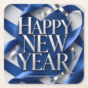 Ribbon Wrapped Happy New Year with Glamourous styl Square Paper Coaster