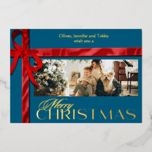Ribboned Elegant Christmas Gold Foil Holiday Card