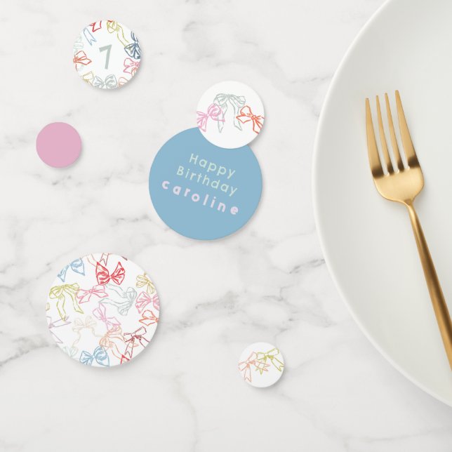 Ribbons and Bows Bright Watercolor Birthday Girl Confetti (Group)