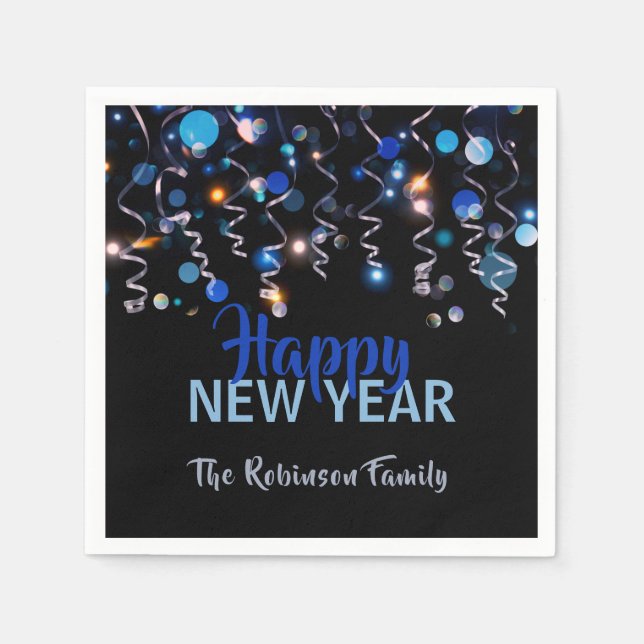 Ribbons Bokeh Lights New Year Party Celebration  Napkin (Front)