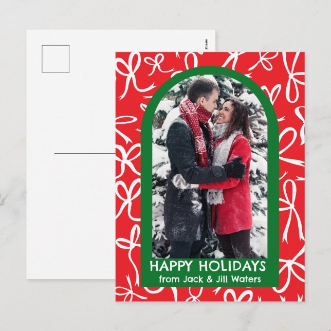 Ribbons Bows Christmas CUSTOM PHOTO Arch Holiday Postcard (Front/Back)