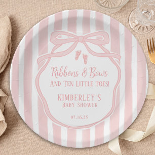 Ribbons Bows Ten Little Toes Bow Girl Baby Shower Paper Plate