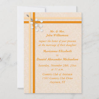 Ribbons & Pearls Orange Damask Wedding Invitation