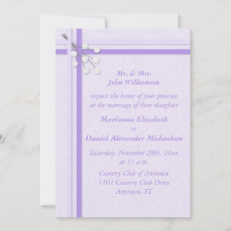 Ribbons & Pearls Purple Damask Wedding Invitation
