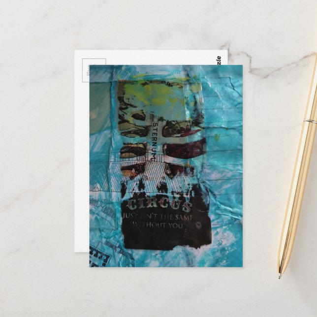 Ribs Circus random mixed media collage Postcard (Front/Back In Situ)
