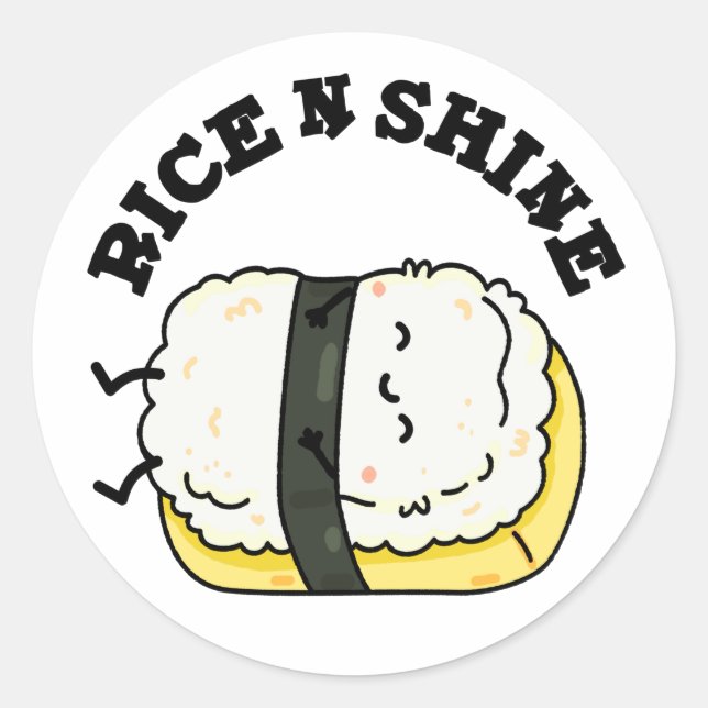 Rice And Shine Funny Sleeping Sushi Pun Classic Round Sticker (Front)
