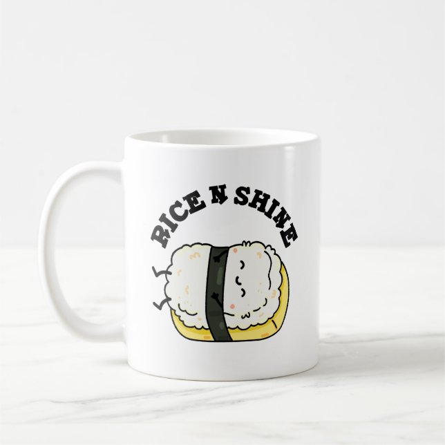 Rice And Shine Funny Sleeping Sushi Pun Coffee Mug (Left)