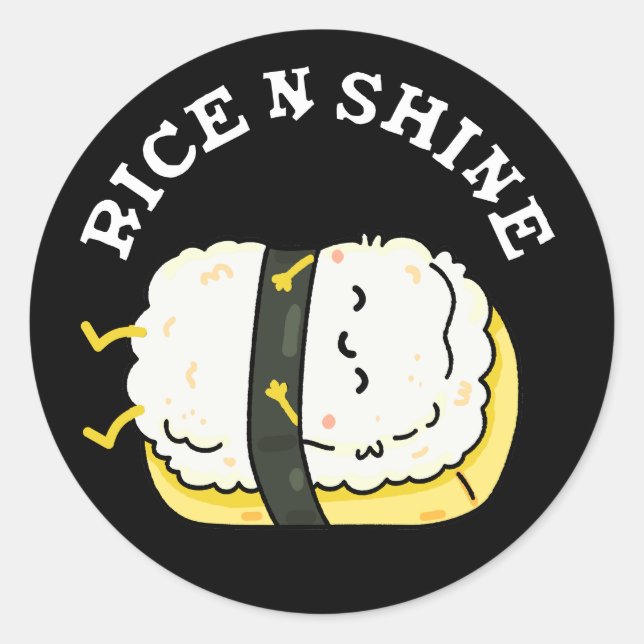 Rice And Shine Funny Sleeping Sushi Pun Dark BG Classic Round Sticker (Front)