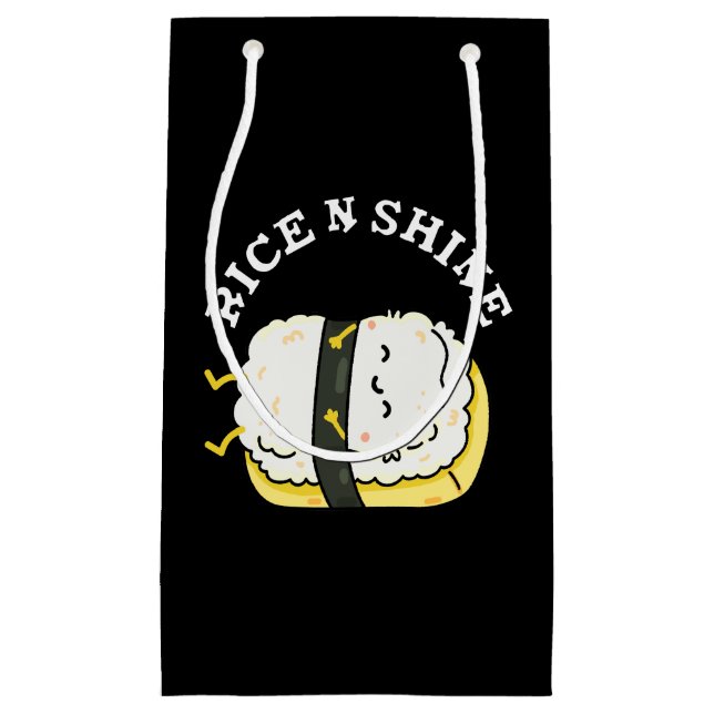 Rice And Shine Funny Sleeping Sushi Pun Dark BG Small Gift Bag (Front)