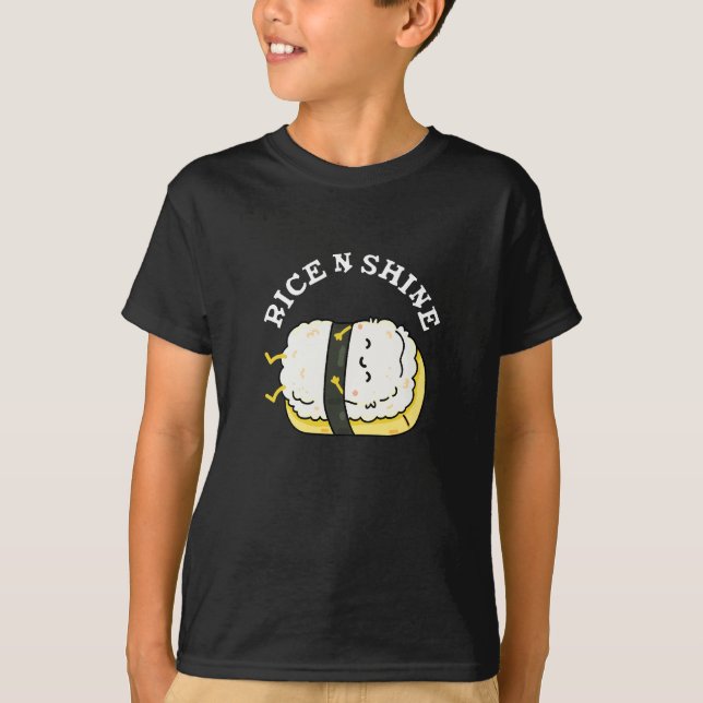 Rice And Shine Funny Sleeping Sushi Pun Dark BG T-Shirt (Front)