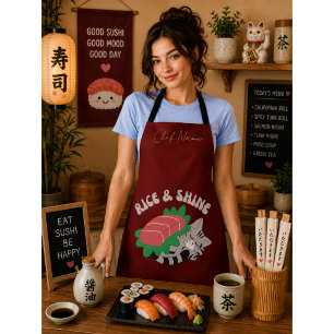 Rice and shine , sushi cat apron