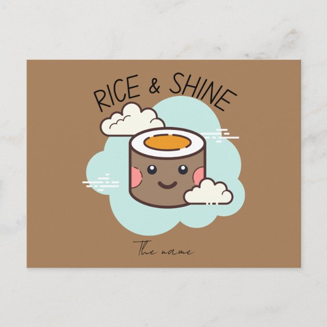 Rice and shine , sushi cat postcard (Front)