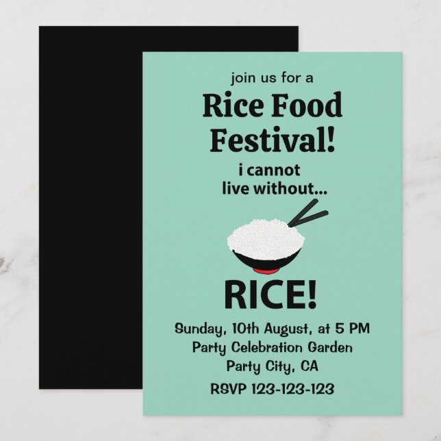 Rice Bowl I Cannot Live Without Rice  Invitation (Front/Back)