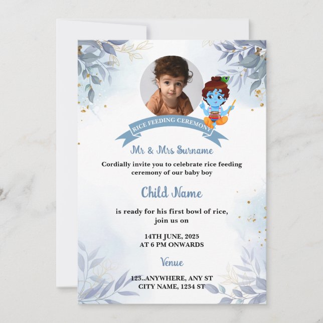 Rice Feeding Invitation, Annaprashan Card (Front)