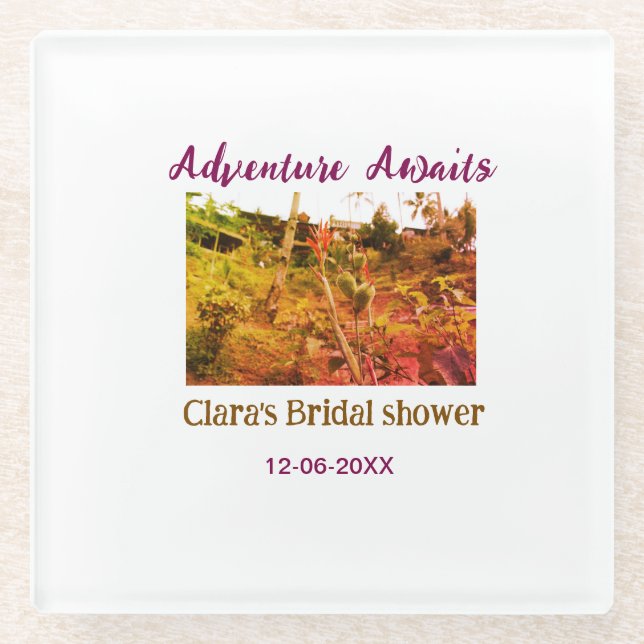 Rice fields adventure awaits bridal shower name fa glass coaster (Front)