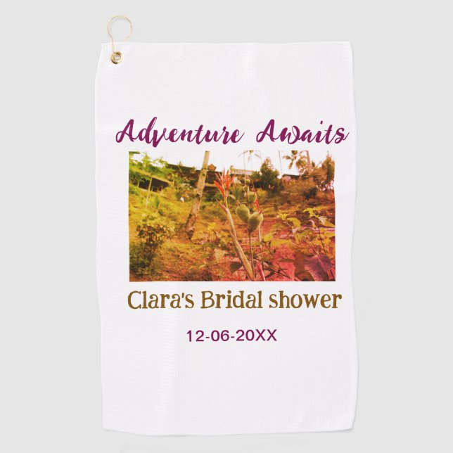 Rice fields adventure awaits bridal shower name fa golf towel (Front)