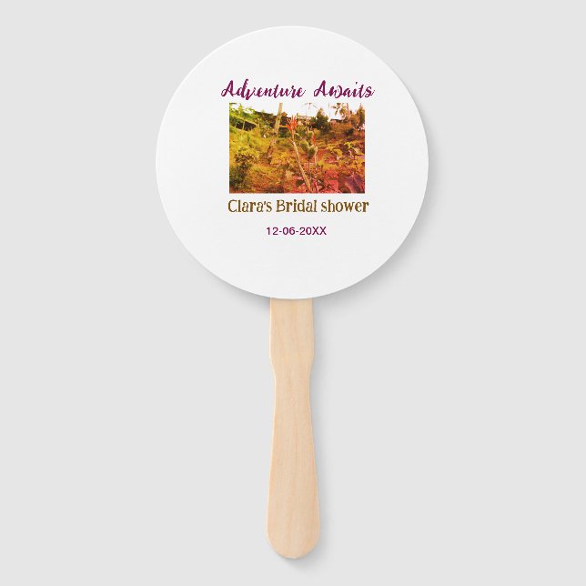 Rice fields adventure awaits bridal shower name fa hand fan (Front)
