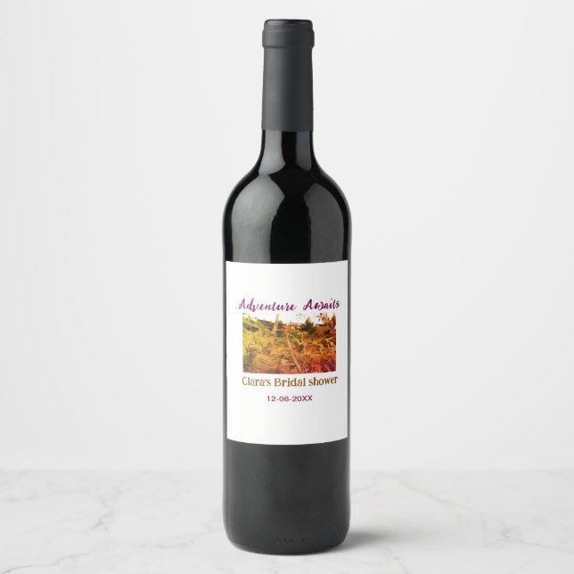Rice fields adventure awaits bridal shower name fa wine label (Front)