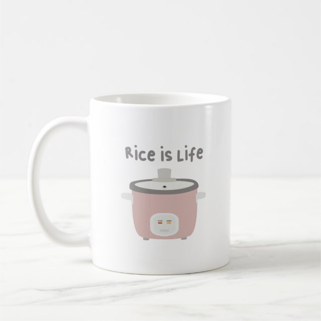 Rice is Life Cute Pink Rice Cooker Asian Food Coffee Mug (Left)