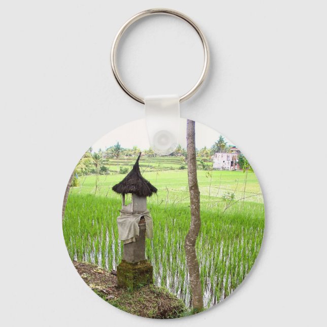 Rice Paddy, Temple, Ubud Bali, Indonesia Keychain (Front)