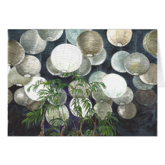 Rice paper lamps hanging  from the ceiling -l