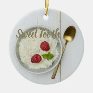 Rice pudding with raspberries dessert sweet tooth ceramic ornament