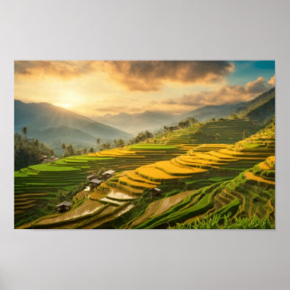Rice Terraces Sunrise Poster