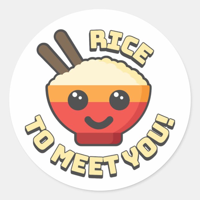 Rice to meet you! Cute and punny rice cartoon Classic Round Sticker (Front)