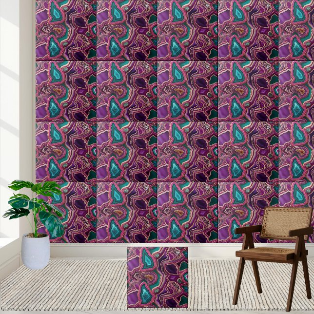 Rich Amethyst Purple Teal Gold Veining Geode Tile (Rich Amethyst Purple Teal Gold Veining Geode Tile)