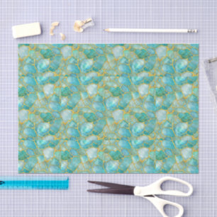 Rich Aqua Teal Gold Watercolor Mosaic Sea Glass  Tissue Paper
