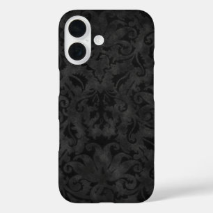 Rich Black Brocade Design iPhone 16 Case