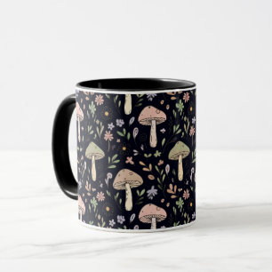 Rich Black Dark Academia Fungi Seamless Pattern Mug