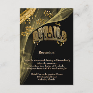 Rich Black Gold Glitter & Gold Veil Wedding Enclosure Card