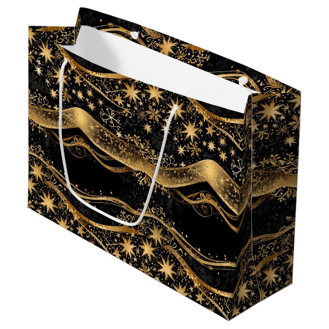 Rich Black & Gold Holiday Large Gift Bag (Front Angled)