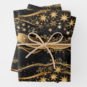 Rich Black & Gold Holiday Wrapping Paper Sheet