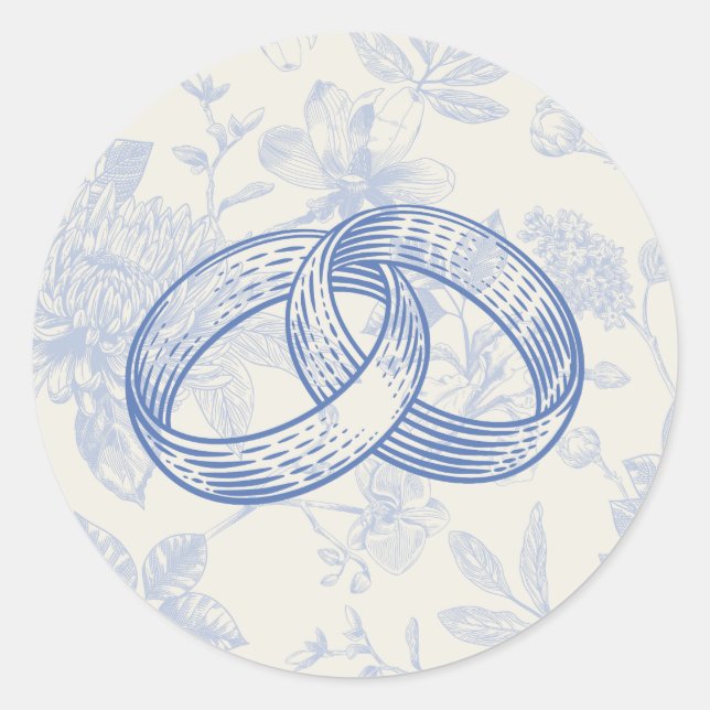 Rich Blue French Floral Toile Floral Classic Round Sticker