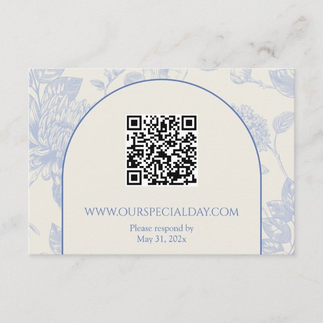 Rich Blue French Floral Toile Floral Enclosure Card (Front)