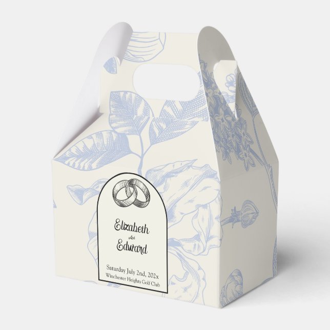 Rich Blue French Floral Toile Floral  Favor Box (Front Side)