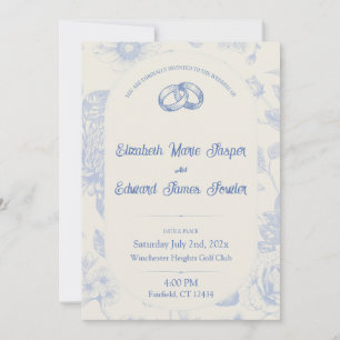 Rich Blue French Floral Toile Floral  Invitation