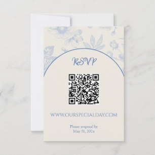 Rich Blue French Floral Toile Floral RSVP Card