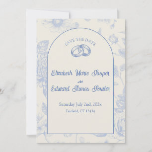 Rich Blue French Floral Toile Floral Save the Date Invitation