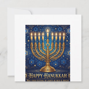 Rich Blue & Gold Jewelled Hanukkah Invitation