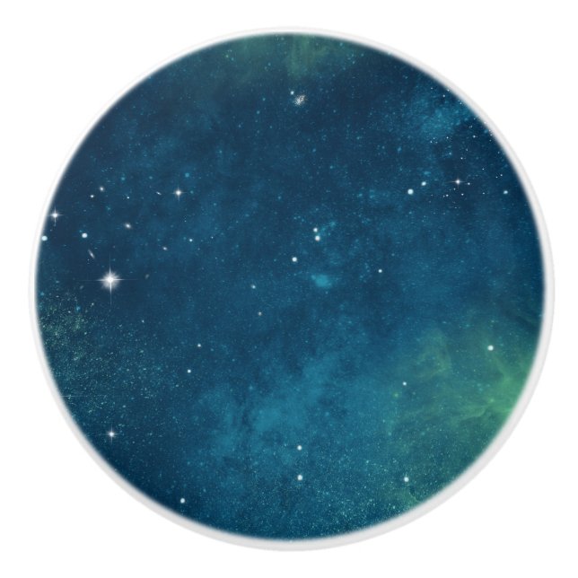 Rich Blue Green Space Stars Galaxy Universe Ceramic Knob (Front)